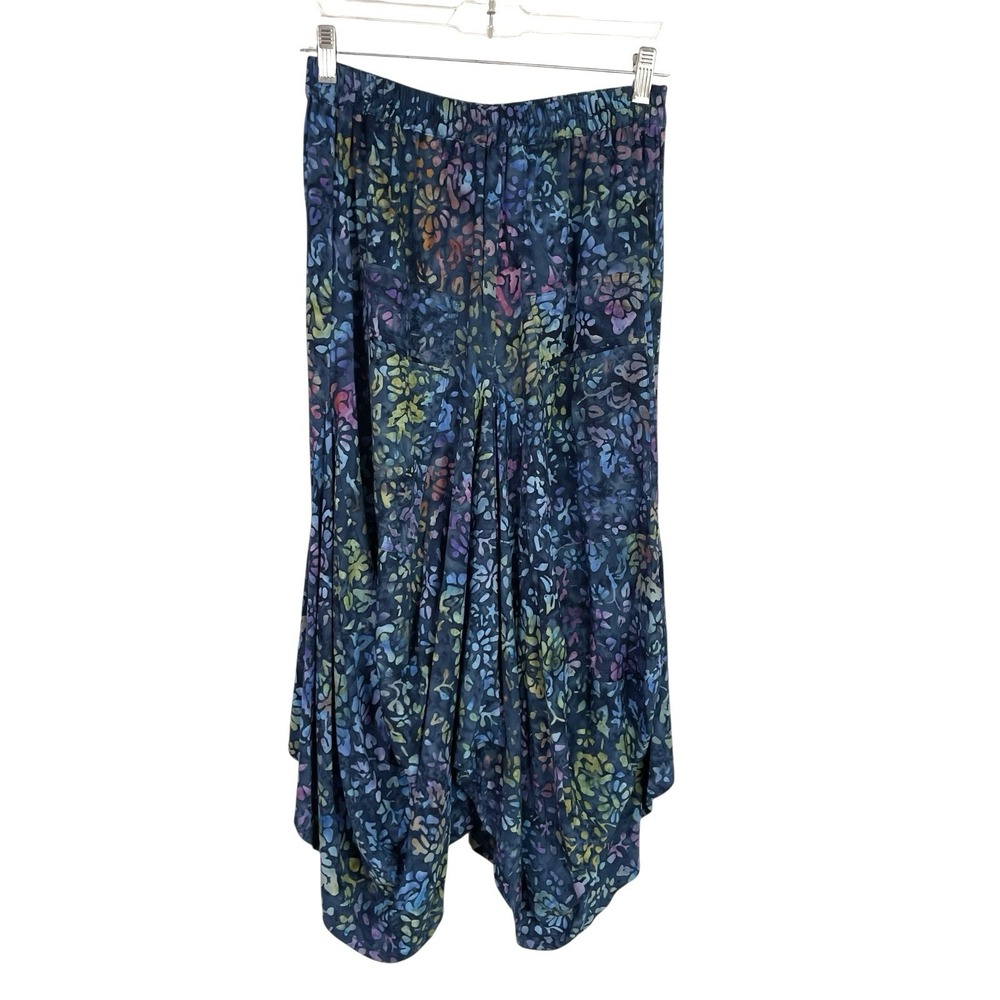 Go Fish‎ Boho Skirt Womens M Blue Batik Elastic Waist Asymmetrical Lagenlook